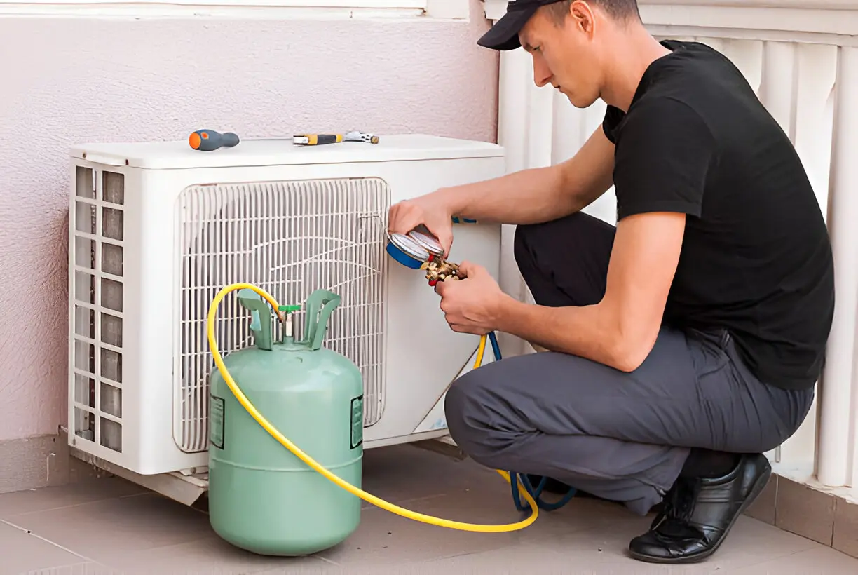 Home 10 Licensed HVAC technician conducting air conditioning service on rooftop unit